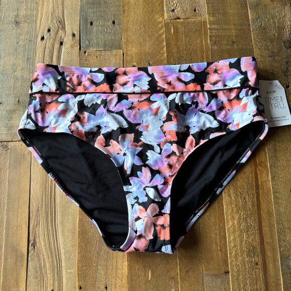 Time and Tru Floral Bikini Bottoms size 1X nwt high waisted full coverage swim - Picture 1 of 5